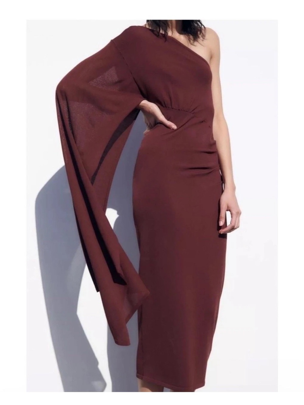 ZARA Limited Edition One Shoulder Cape Sleeve Cutout Midi Dress NWT S READ Boho